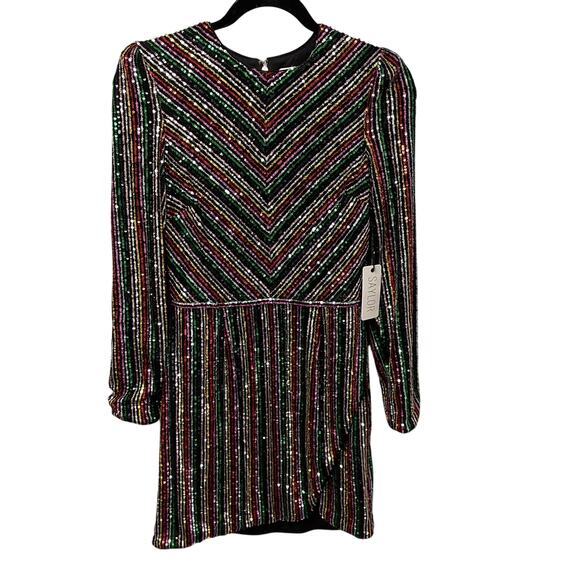 NWT Saylor Black Metallic Rainbow Sequin Striped Mini Dress Womens Small - Picture 2 of 9